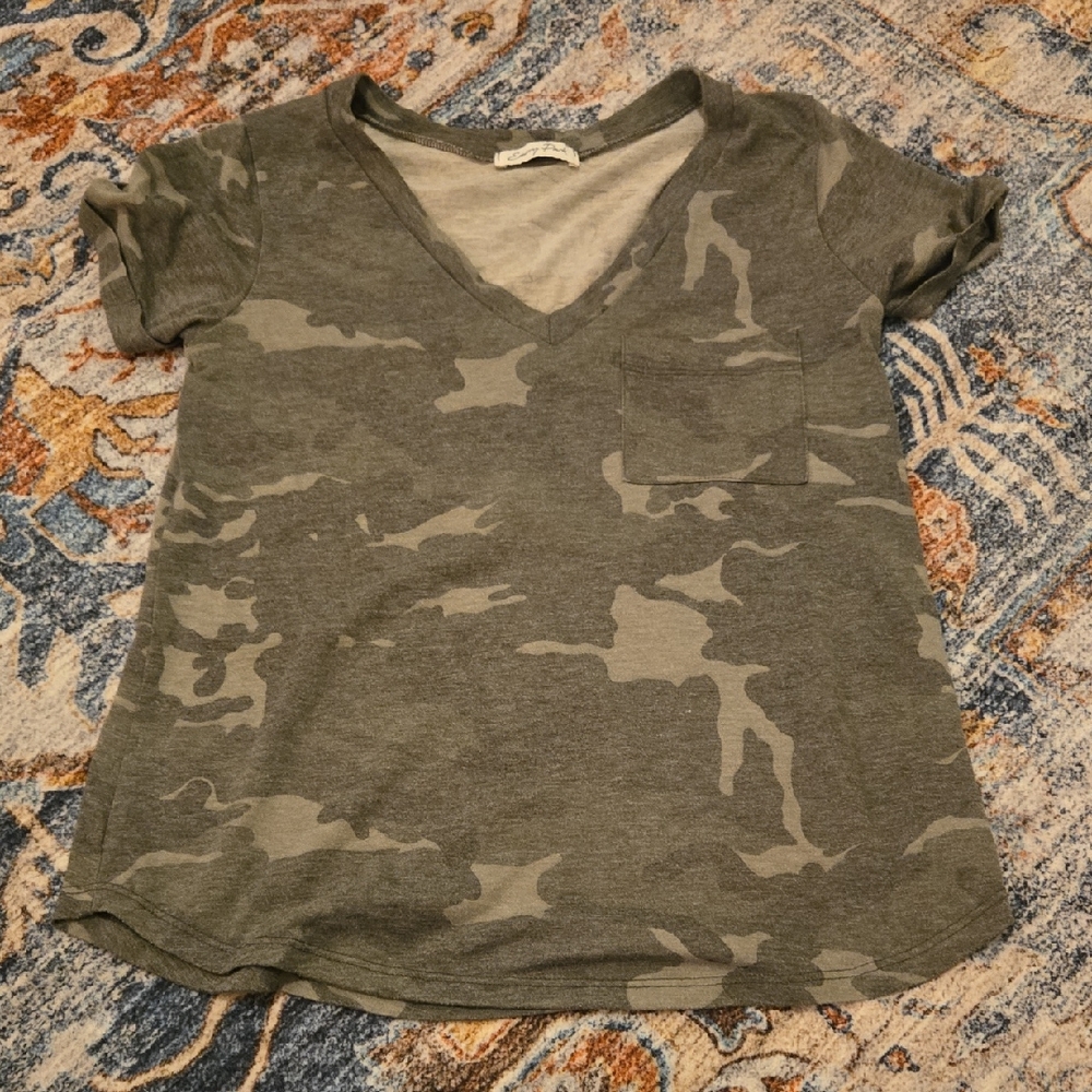Ash Green Camouflage V-Neck T-Shirt